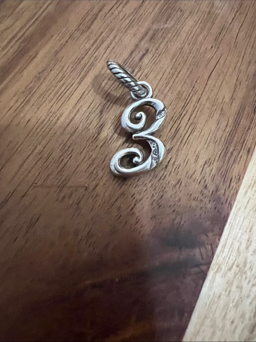 Silver '3' Scroll Initial Charm Pendant - Silver